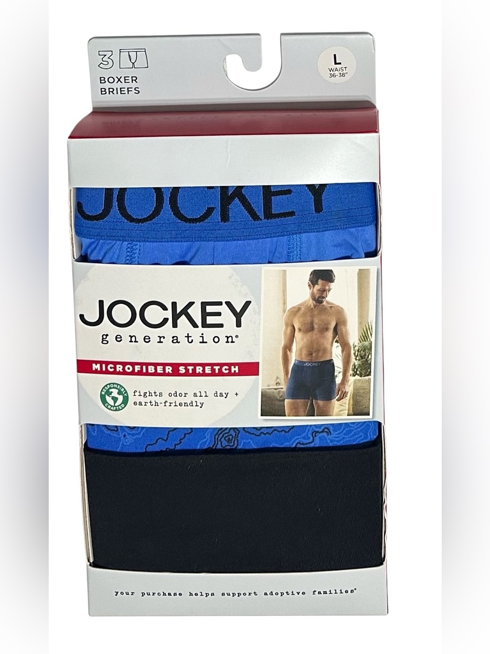 Jockey Generation 3 Men's Microfiber Boxer Briefs Large (36-38) Blue/Black